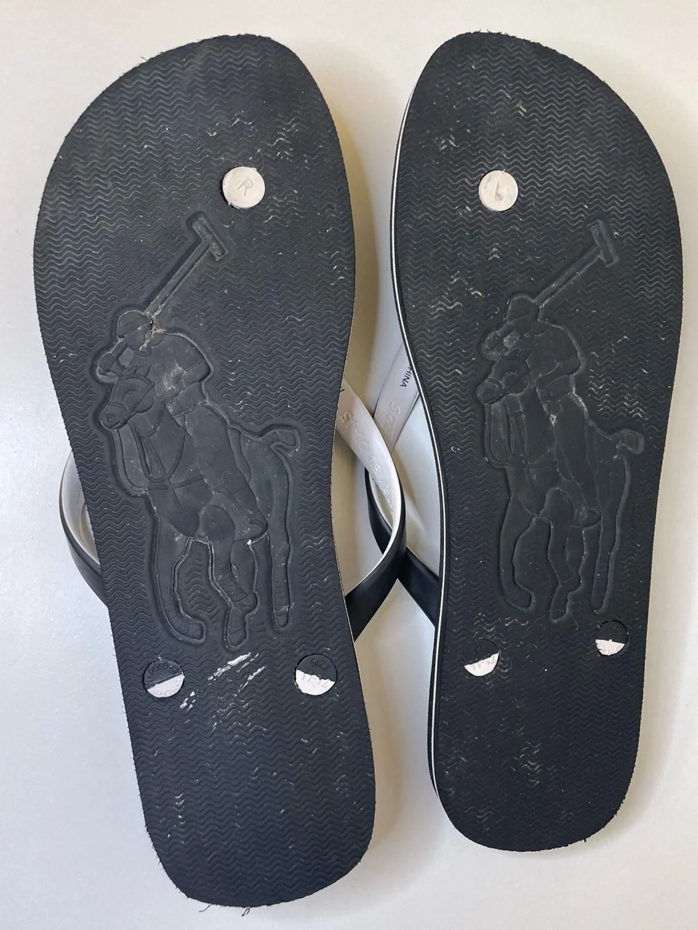 Ralph Lauren Men’s Polo Logo Black & White Flip Flops Thong Sandals Size 11.5